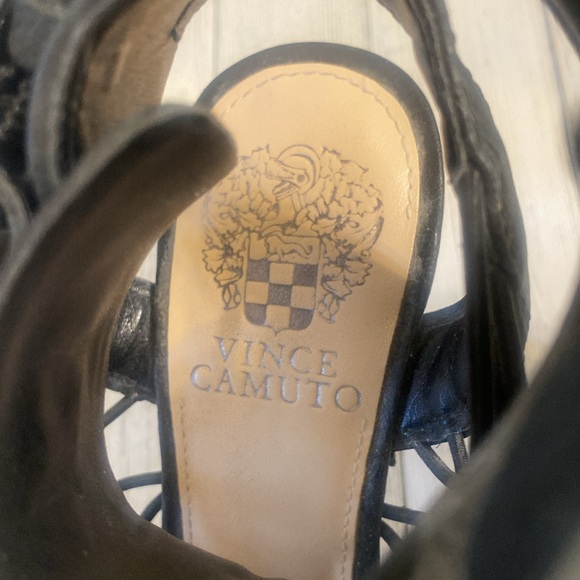 Vince Camuto Black Leather Lacey Heels with Above Ankle Buckle Strap - Picture 7 of 9